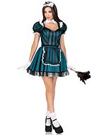 French maid, maskeradklänning med puffärmar och volangkant, ränder